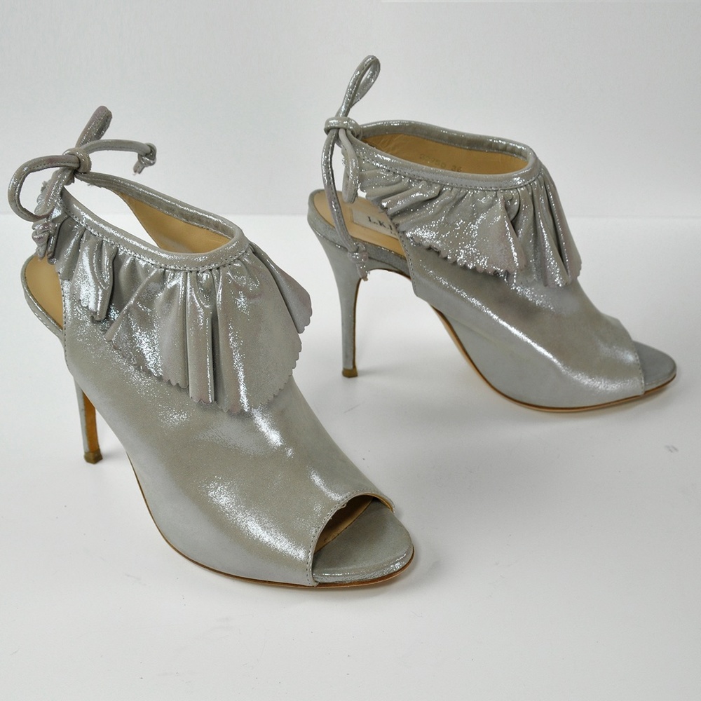 L.K.BENNETT Riley Suede Peep-Toe Booties SILVER